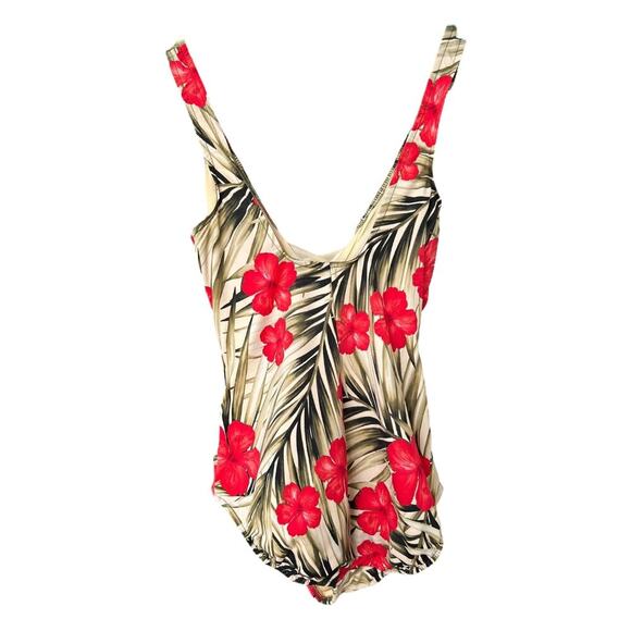 Women's Lands' End Vibrant Hibiscus Flowers Tropical Print  Swimsuit Size 12 - Picture 2 of 3